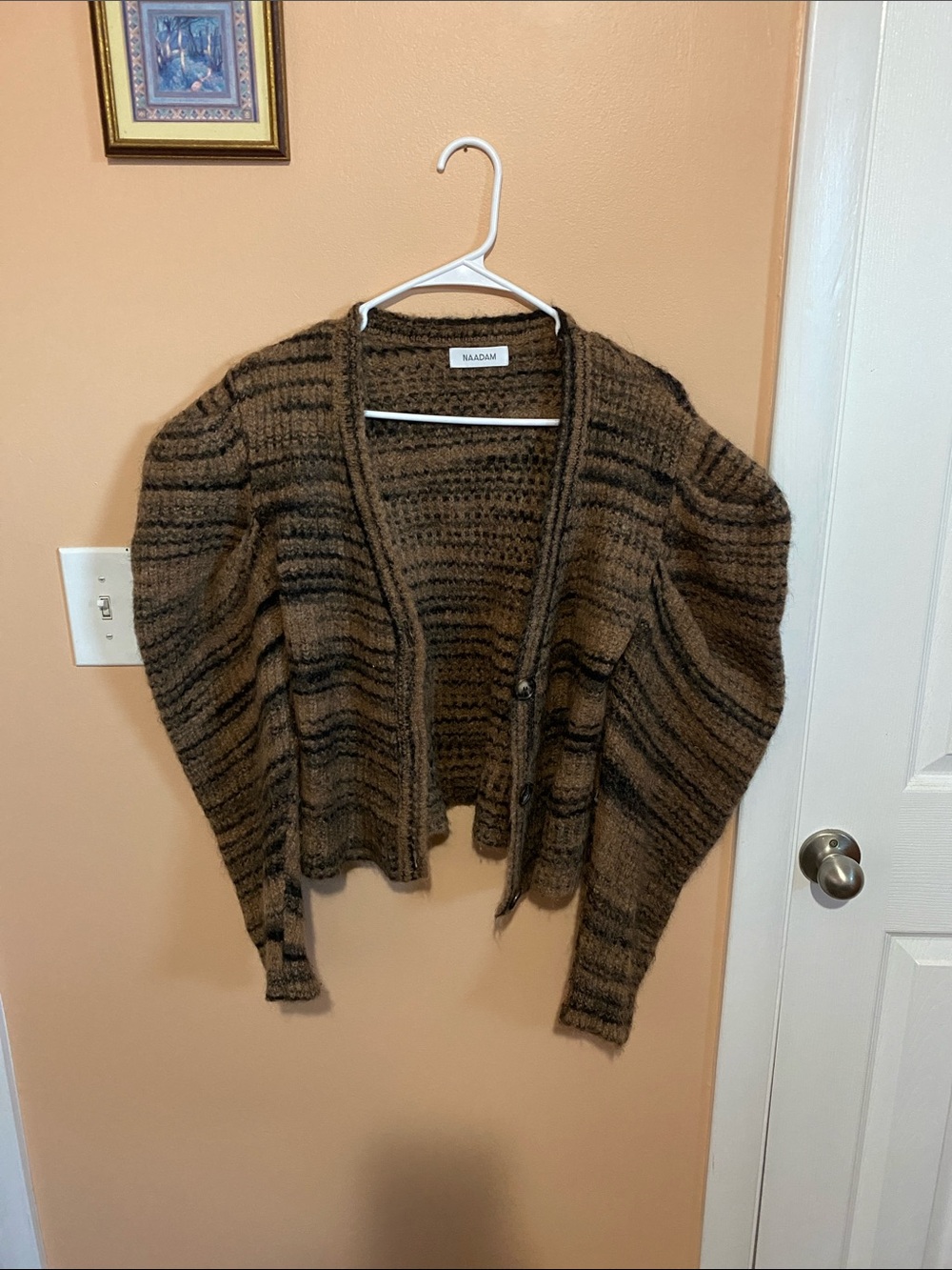 NAADAM Brown Striped Open-Front Cardigan with Dark Accents